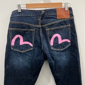 Evisu slim fit pink seagull design denim Jeans